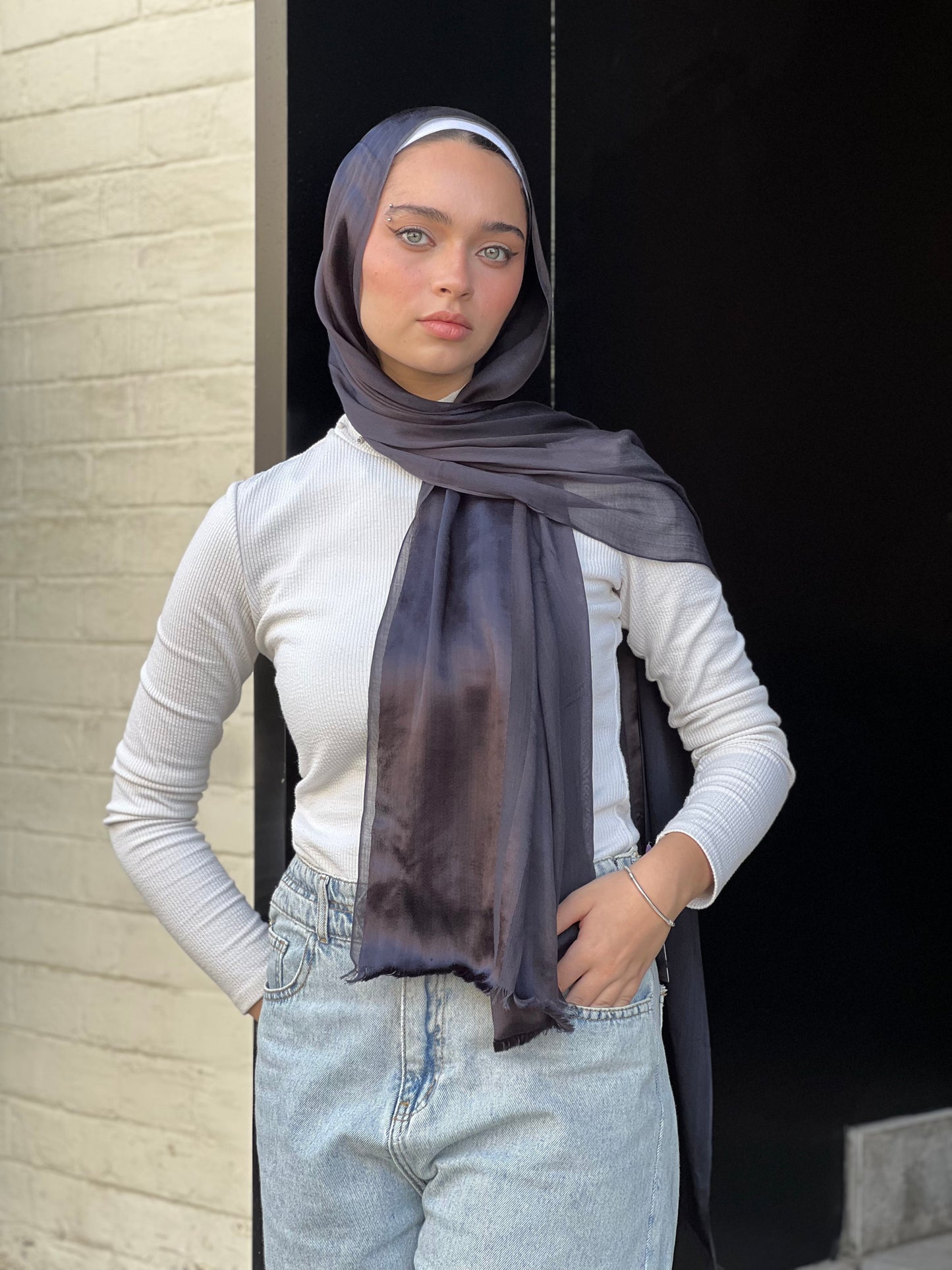 Half Satin Linen Scarf